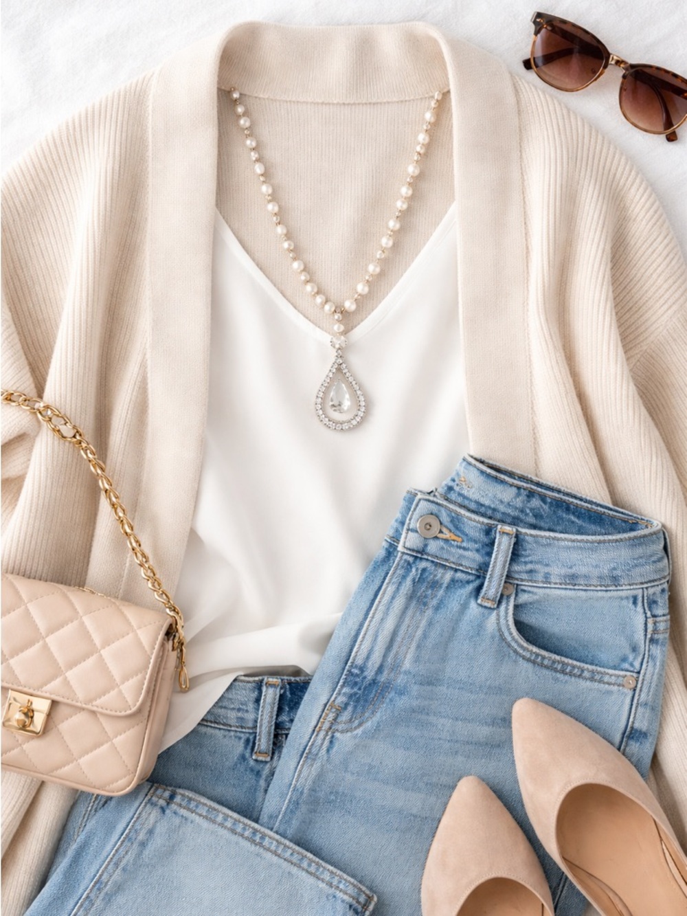 Carolee Ivory Beaded Necklace Silver Teardrop Pendant